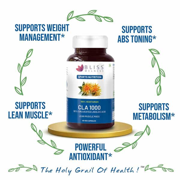 Bliss Welness Cla 1000 Supplement For Lean Muscles | For Men And Women | 60 Vegestarian Capsules 