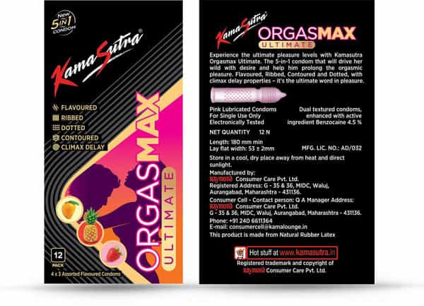 Kamasutra Orgasmax Ultimate 5-In-1 Multi Flavour Box Of 12 Condoms