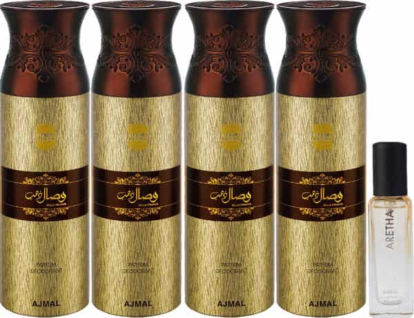 Ajmal 4 Wisal Dhahab Deo Each 200Ml & Aretha Edp 20Ml Pack Of 5 (Total 820Ml) For Men & Women