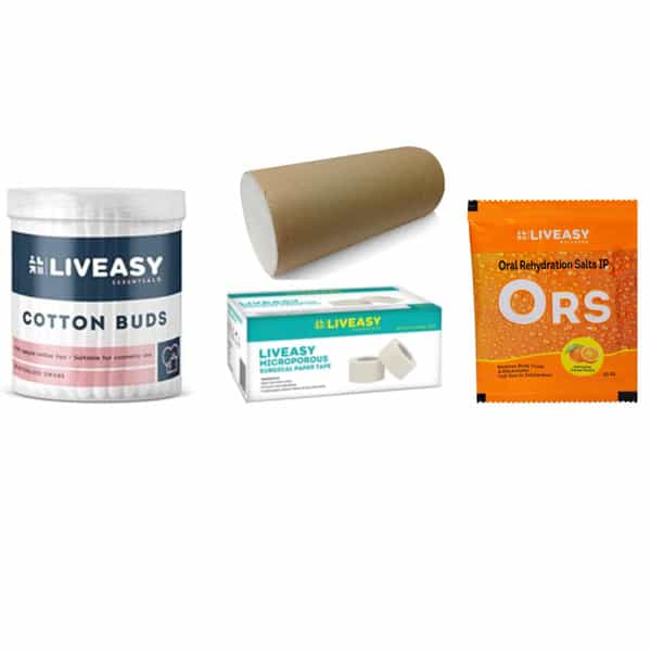 Liveasy Must Haves Diwali Gift Combo Of 4-Cotton Buds|Surgical Role|Surgical Tape| Ors