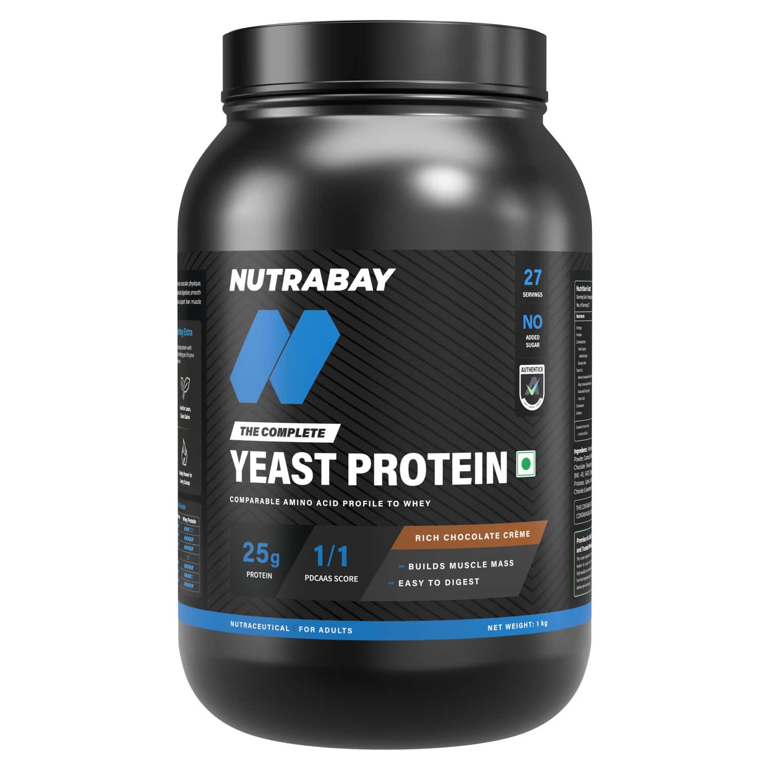 Nutrabay Yeast Protein Powder Rich Chocolate Creme 25g Protein & 6.7g Bcaa Per Scoop Jar 1 Kg