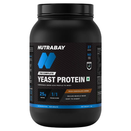 Nutrabay Yeast Protein Powder Rich Chocolate Creme 25g Protein & 6.7g Bcaa Per Scoop Jar 1 Kg