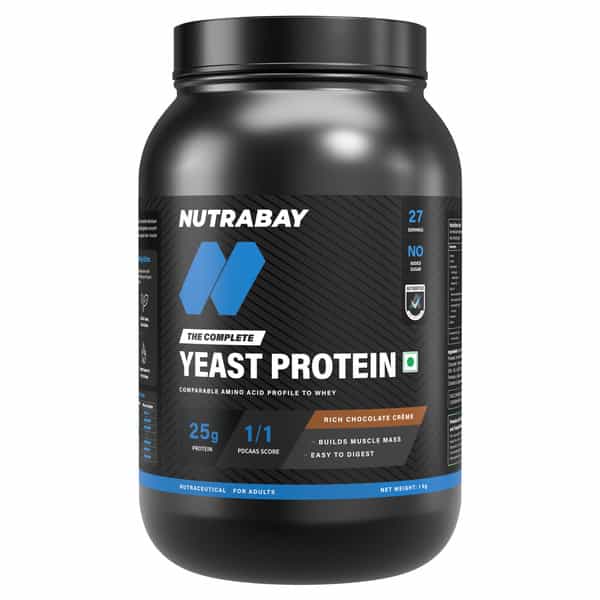 Nutrabay Yeast Protein Powder Rich Chocolate Creme 25G Protein & 6.7G Bcaa Per Scoop Jar 1 Kg