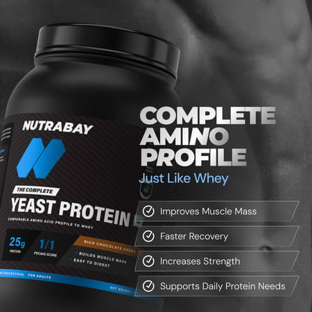 Nutrabay Yeast Protein Powder Rich Chocolate Creme 25g Protein & 6.7g Bcaa Per Scoop Jar 1 Kg
