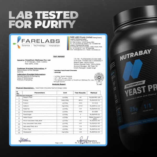 Nutrabay Yeast Protein Powder Rich Chocolate Creme 25G Protein & 6.7G Bcaa Per Scoop Jar 1 Kg