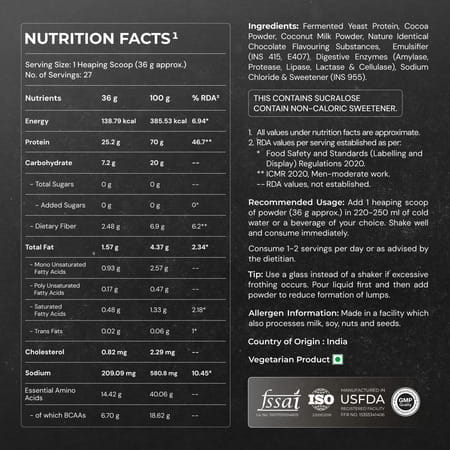 Nutrabay Yeast Protein Powder Rich Chocolate Creme 25g Protein & 6.7g Bcaa Per Scoop Jar 1 Kg