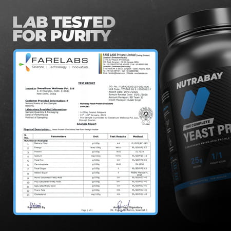 Nutrabay Yeast Protein Powder Rich Chocolate Creme 25g Protein & 6.7g Bcaa Per Scoop Jar 1 Kg