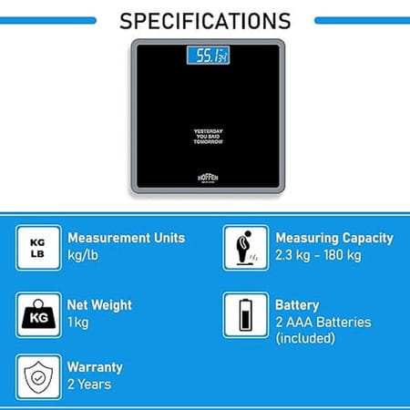 Hoffen Thick Tempered Glass Digital Electronic Lcd Personal Weight Machine (Ho-18-Black)