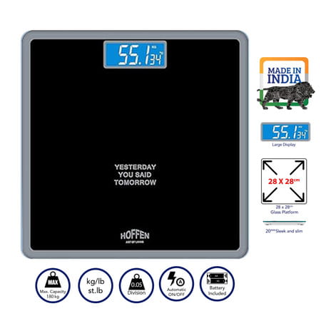 Hoffen Thick Tempered Glass Digital Electronic Lcd Personal Weight Machine (Ho-18-Black)