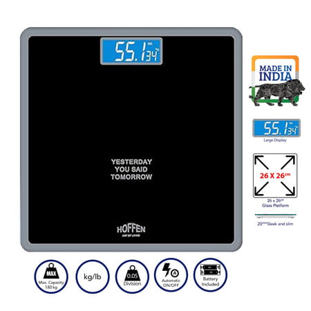 Hoffen Thick Tempered Glass Digital Electronic Lcd Personal Weight Machine (Ho-18-Black)