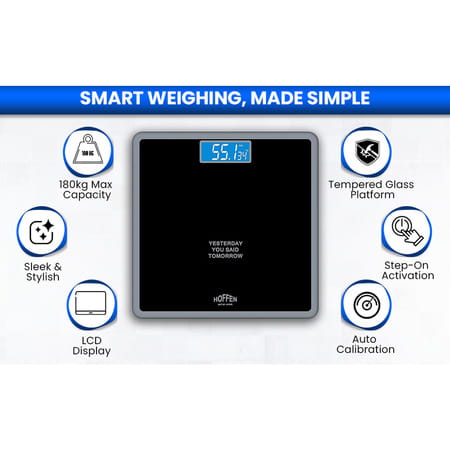 Hoffen Thick Tempered Glass Digital Electronic Lcd Personal Weight Machine (Ho-18-Black)