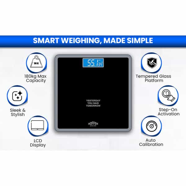 Hoffen Thick Tempered Glass Digital Electronic Lcd Personal Weight Machine (Ho-18-Black)