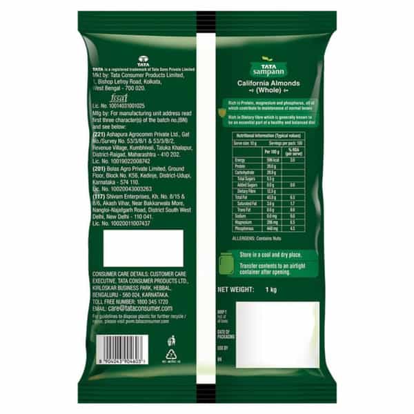 Tata Sampann Pure California Almonds Whole| Badam Giri| 1Kg