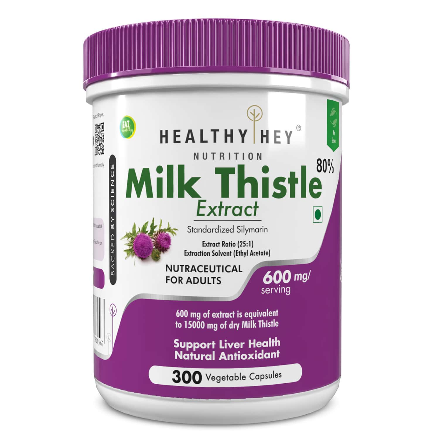 Healthyhey Nutrition Milk Thistle 25:1 (silymarin Marianum) - 300 Veg. Capsules