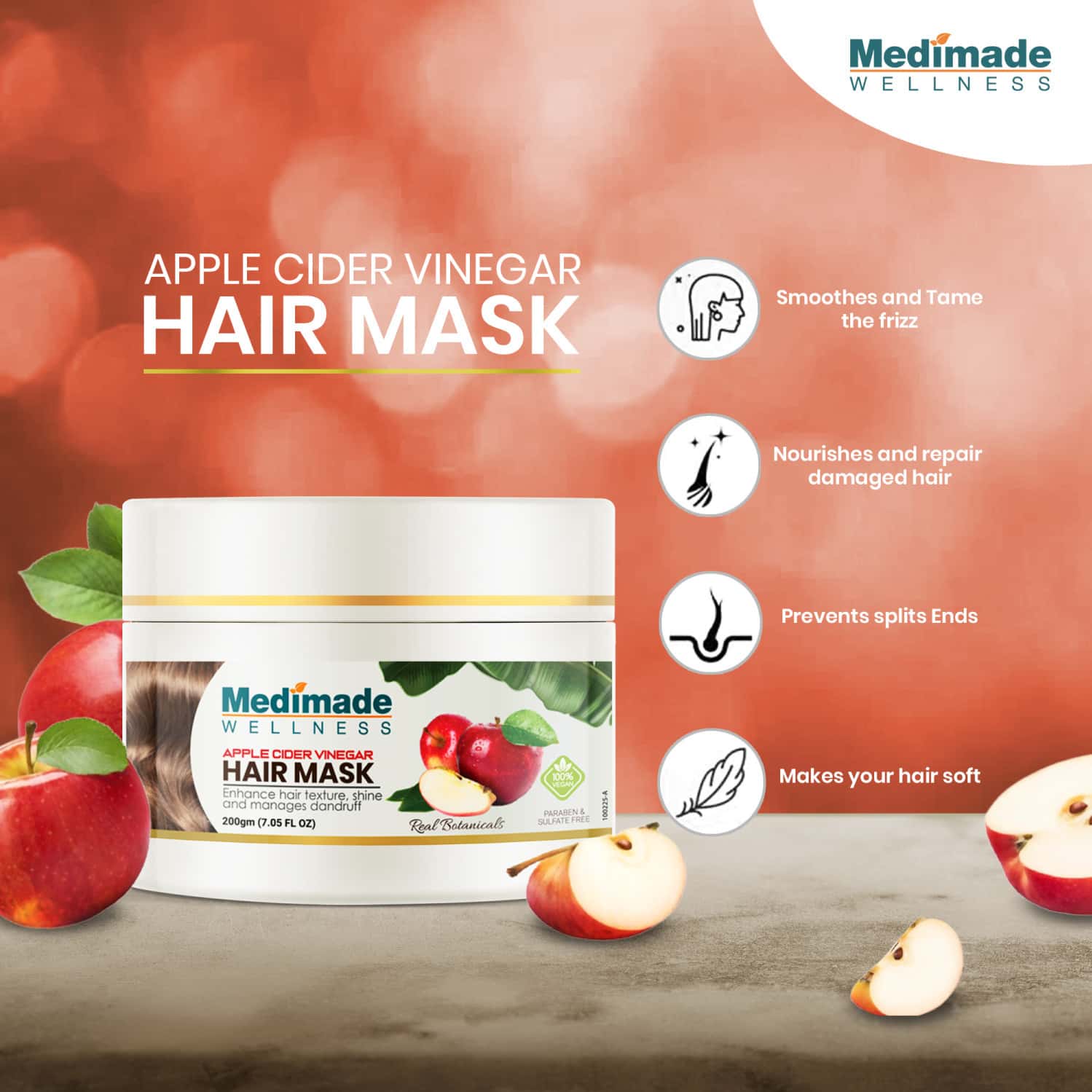 Buy MEDIMADE APPLE CIDER VINEGAR HAIR MASK 200 GM Online & Get Upto