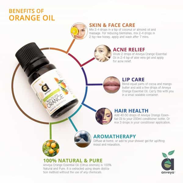Anveya Orange Essential Oil 100% Natural 15Ml