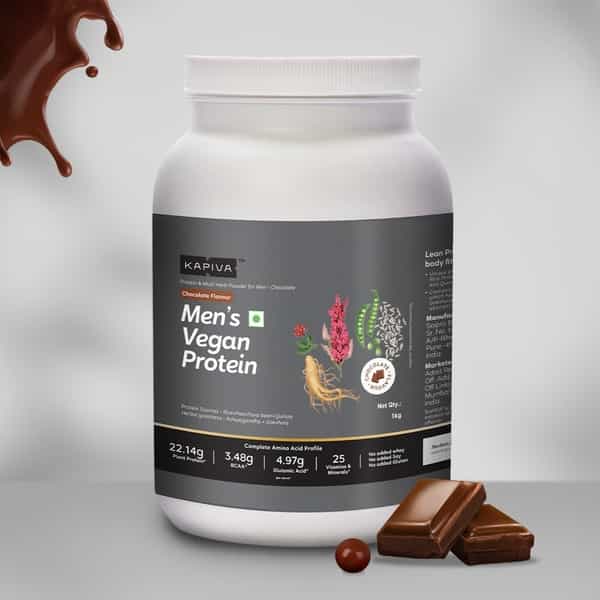 Kapiva Mens Vegan Protein - Chocolate Flavour -100% Plant-Based Protein Protein Shake (1Kg)