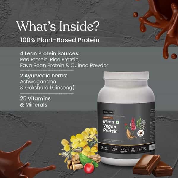 Kapiva Mens Vegan Protein - Chocolate Flavour -100% Plant-Based Protein Protein Shake (1Kg)