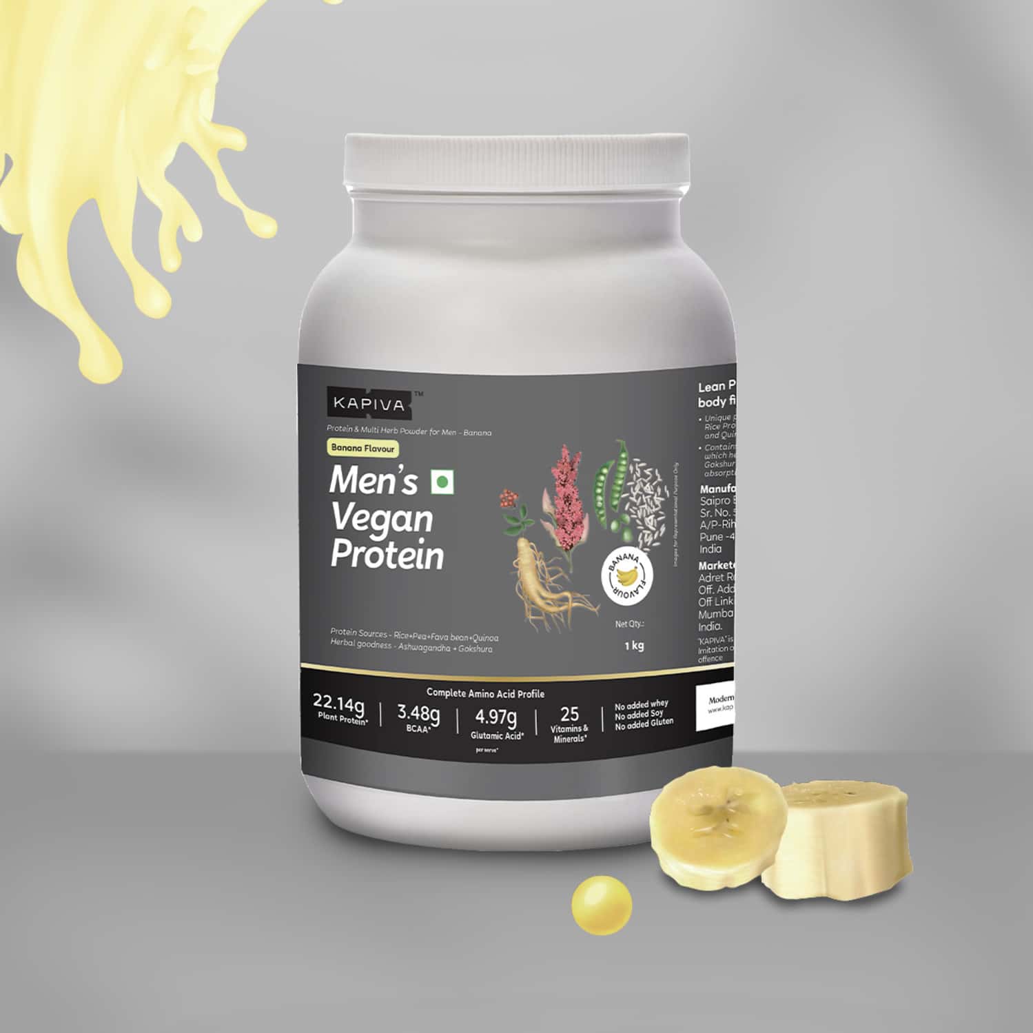Kapiva Mens Vegan Protein - Banana Flavour -100% Plant-Based Protein Protein Shake (1kg)