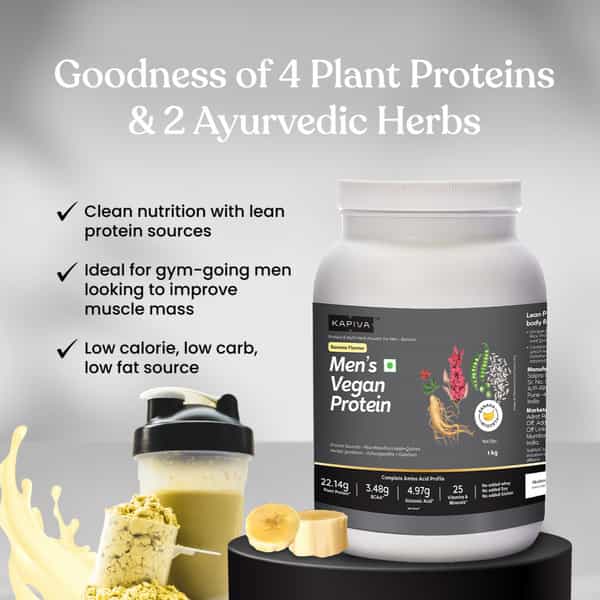 Kapiva Mens Vegan Protein - Banana Flavour -100% Plant-Based Protein Protein Shake (1Kg)