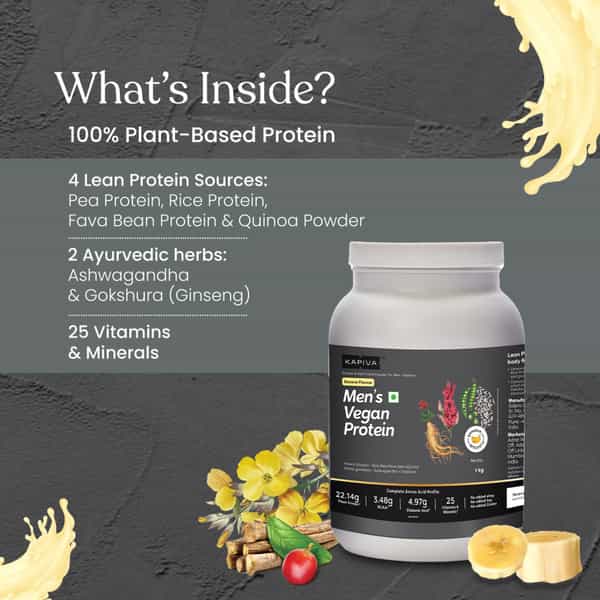 Kapiva Mens Vegan Protein - Banana Flavour -100% Plant-Based Protein Protein Shake (1Kg)