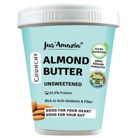 Jus Amazin Crunchy Almond Butter - Unsweetened (1kg) |Clean Nutrition |100% Almonds |Dairy Free