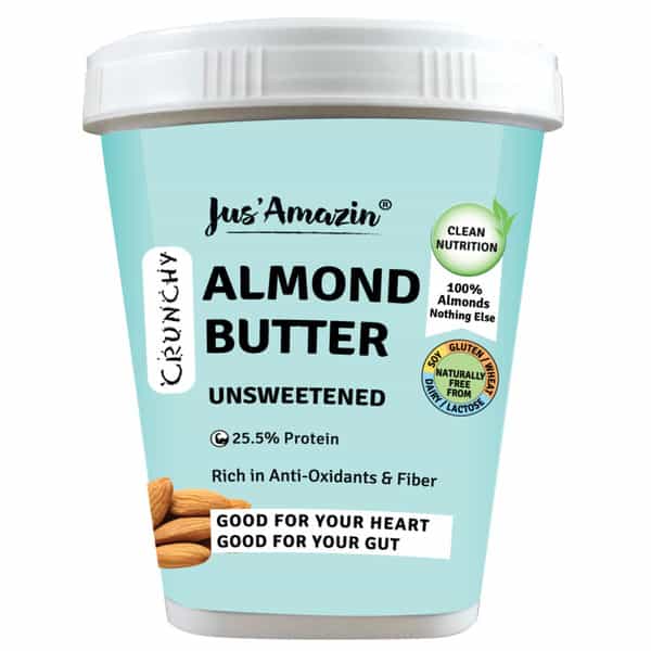 Jus Amazin Crunchy Almond Butter - Unsweetened (1Kg) |Clean Nutrition |100% Almonds |Dairy Free