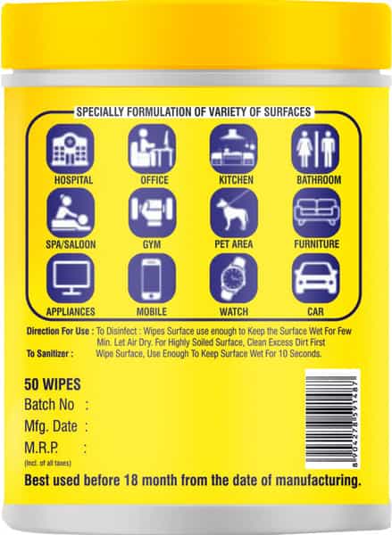 Steriall Sanitizing Disinfectant Wipes For Hands Body And Surfaces 50 Wipes ( Pack Of 3 )