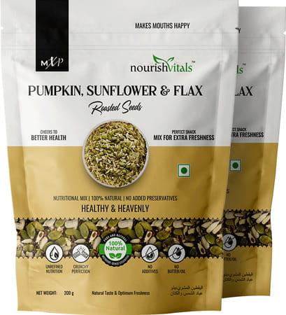 Nourishvitals Pumpkin Sunflower And Flax Roasted Seeds 200g X 2 - No Added Preservatives