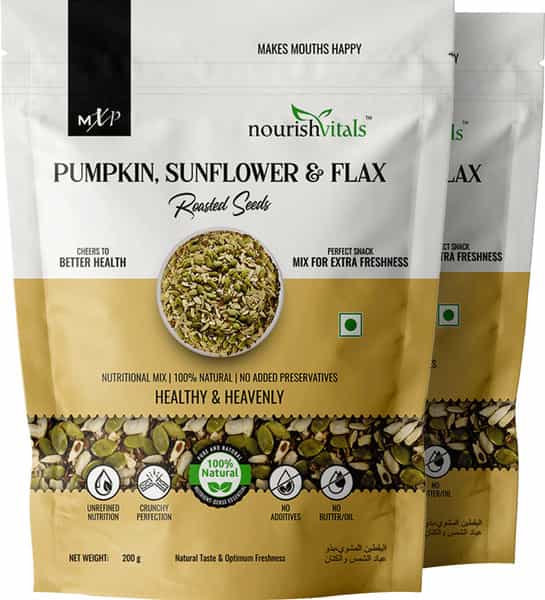 Nourishvitals Pumpkin Sunflower And Flax Roasted Seeds 200G X 2 - No Added Preservatives
