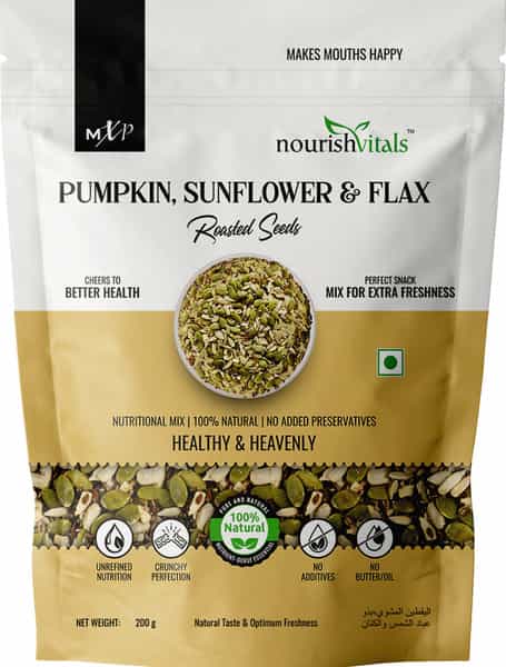 Nourishvitals Pumpkin Sunflower And Flax Roasted Seeds 200G X 2 - No Added Preservatives