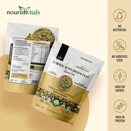 Nourishvitals Pumpkin Sunflower And Flax Roasted Seeds 200g X 2 - No Added Preservatives