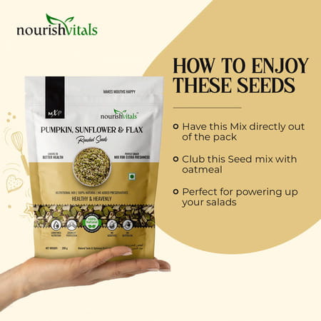 Nourishvitals Pumpkin Sunflower And Flax Roasted Seeds 200g X 2 - No Added Preservatives