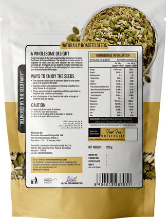 Nourishvitals Pumpkin Sunflower And Flax Roasted Seeds 200g X 2 - No Added Preservatives