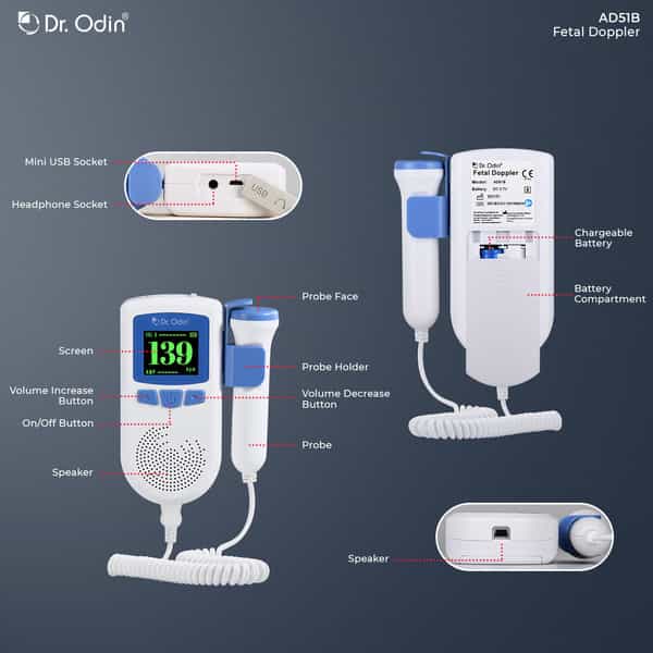 Dr. Odin Ad51b Fetal Doppler With In-Built Speaker | Smart Noise Reduction & Heartbeat Detection
