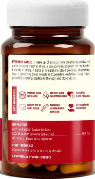 Everherb By Pharmeasy Garlic 500Mg Pure Garlic Bulb Extract Improves Blood Circulation Bottle Of 60