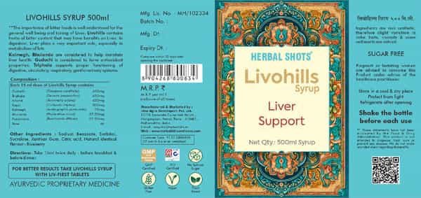 Herbal Hills Shots Livohills Liver Support Syrup 500 Ml (Blueberry Flavour)