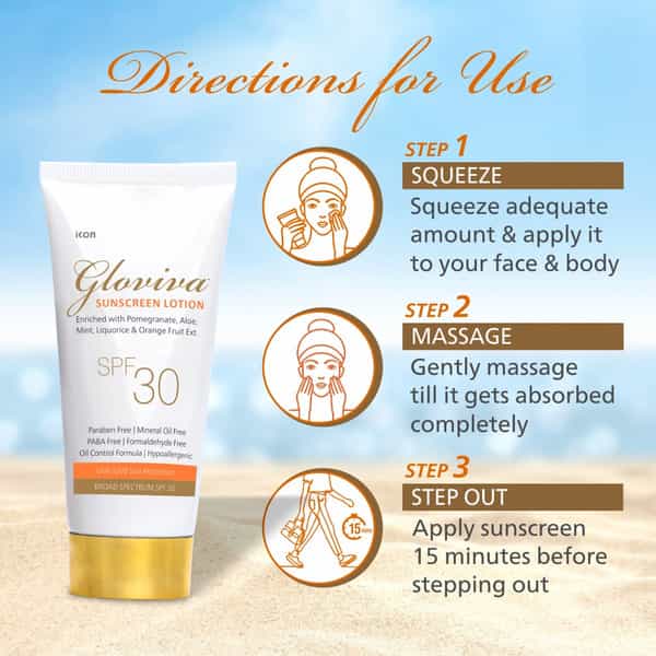 Gloviva Sunscreen Lotion (Spf 30) 50 Ml | With Aloe Vera | Uva & Uvb Protection (Pack Of 4)