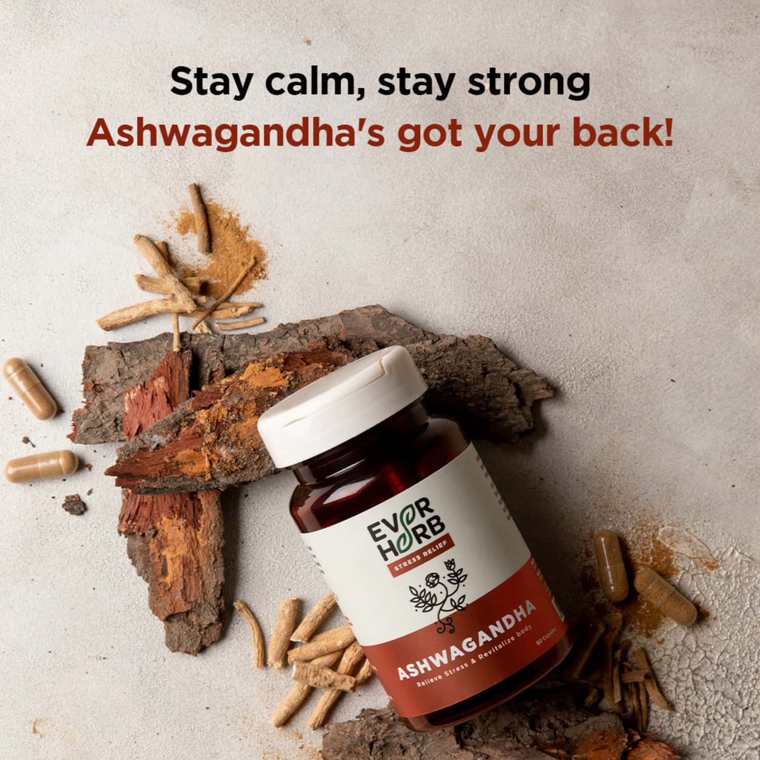 EVERHERB ASHWAGANDHA - IMMUNITY BOOSTER - ANXIETY & STRESS - BOTTLE OF 60 CAPSULES (BY PHARMEASY)