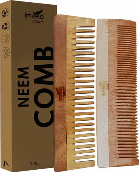 Imvelo Neem Wooden Combs | 1 Dual Tooth + 1 Wide Tooth (Pack Of 2 Combs) | For Men & Women