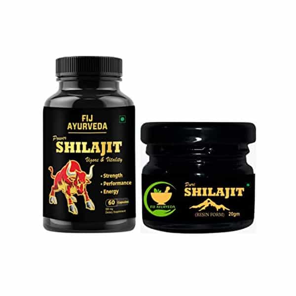 Fij Ayurveda Pure Shilajit/Shilajeet Resin 20Gm & Power Shilajit Extract - 60 Capsules (Combo Pack)