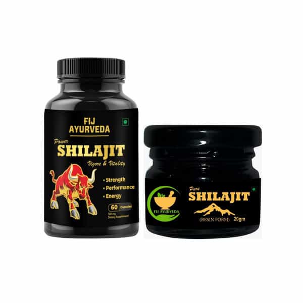 Fij Ayurveda Pure Shilajit/Shilajeet Resin 20Gm & Power Shilajit Extract - 60 Capsules (Combo Pack)