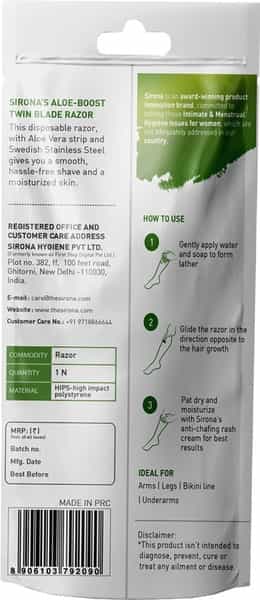 Sirona Disposable Shaving Razor For Women With Aloe Boost - Pack Of 1