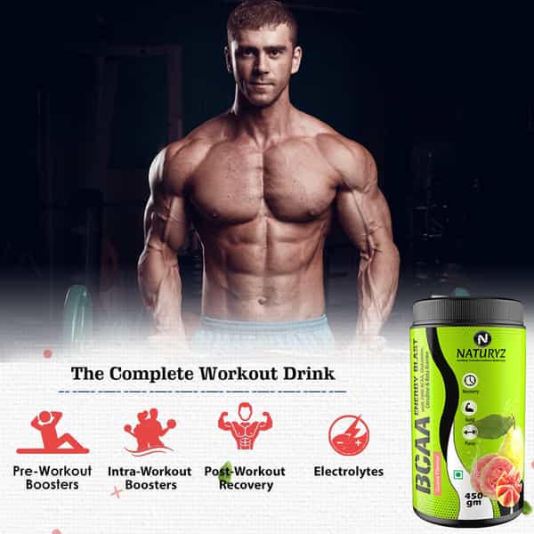 Naturyz Bcaa Energy Blast Pre Intra Post Workout Supplement For Recovery, Power & Energy-450G(Guava)