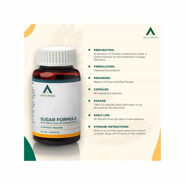 Age Ayurveda Sugar Formula Blood Sugar Control | Diabetes Care - 60 Veg Capsules (Pack Of 1)