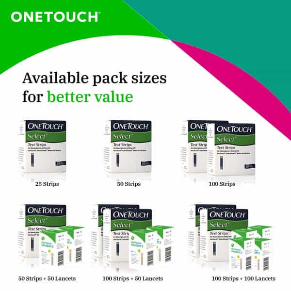 Onetouch Select 50 Test Strips With 50 Onetouch Ultrasoft 2 (Pack Of 2) 25 Lancets