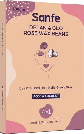 Sanfe Detan & Glo Rose Wax Beans For Hair Removal| With Rose Extracts - 100gm