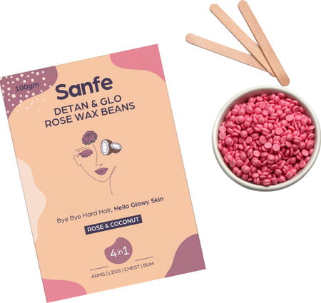 Sanfe Detan & Glo Rose Wax Beans For Hair Removal| With Rose Extracts - 100gm