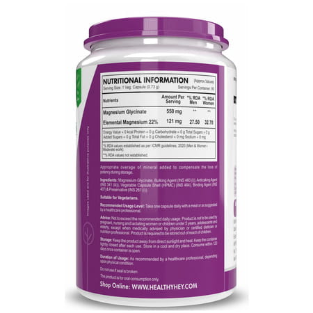Healthyhey Nutrition High Absorption Magnesium Glycinate - 90 Veg. Capsules