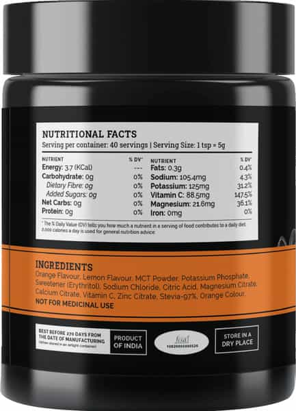 Ketofy Keto Electrolytes | Sugar-Free Energy Drink Orange Flavour | 200G Jar
